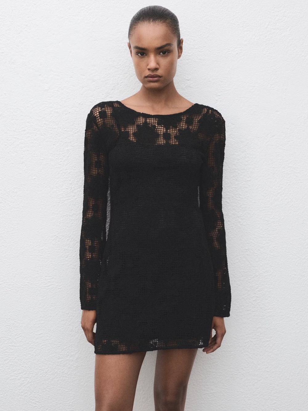 Mango Black crochet dress with back neckline NWT